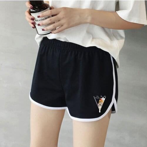 Woman Fashion Elastic Low Waist Shorts Lips and Zipper Cat Pattern Hip Hop Style Sexy Beach Clothing Female