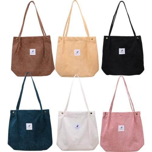 Women Corduroy Shopping Bag Female Canvas Cloth Shoulder Bag Environmental Storage Handbag Reusable Foldable Eco Tote