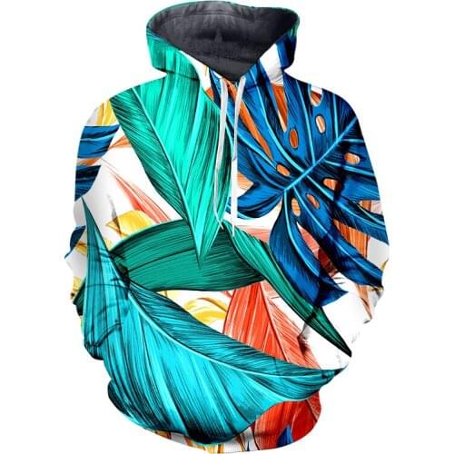 UJWI 3D Sweatshirt Men Print Fresh leaves Flashlight Hooded Hoodies green Fashion Boy Regular Pullovers Sportwear Coat Dropship