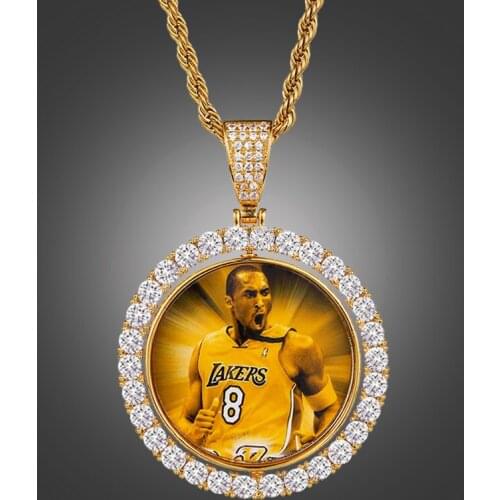 US7 Hot Custom Photos Rotating Pendant Necklace Double-sided Medallions AAA Cubic Zircon Tennis Chain For Men Hip Hop Jewelry