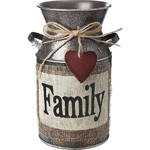 Retro Vase Rustic Decorative Vase With Greetings And Rope Design Metal Can Country Jug For Home Decor Living Room Bedroom