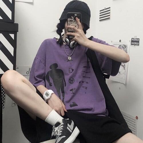 2021 summer Korean cartoon print loose mid-length short-sleeved t-shirt women loose casual all-match T-shirt Harajuku style