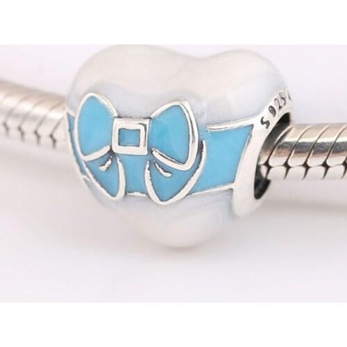 Authentic S925 Enamel White Day Love Heart Bead Charm for Women Bracelet Bangle DIY Jewelry