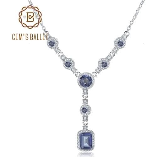 GEMS BALLET 100% 925 Sterling Silver 2.94Ct Natural Iolite Blue Mystic Quartz Gemstone Pendant Necklace for Women Fine Jewelry