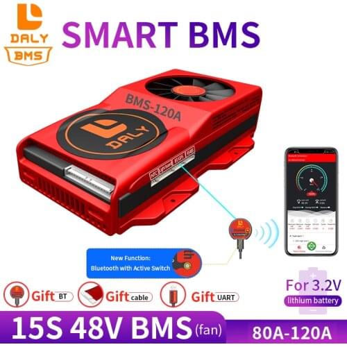 18650 smart BMS 15S 48V 80A 100A 120A Bluetooth 485 to USB device NTC UART software togther Lion LiFepo4 Battery BMS With Fan