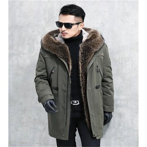 2020 Trench Coat Men Real Rabbit Fur Liner Men Jackets Genuine Raccoon Fur Collar Thicken Warm New Fashion Luxury Brand Coat