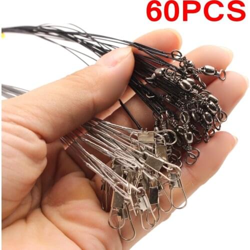 60pcs/lot Anti-bite Fishing Wire Line Trace Wire Leader With Swivel Duo-Lock Snap Fly leash Fishing Lead Line 15/20/30cm X318