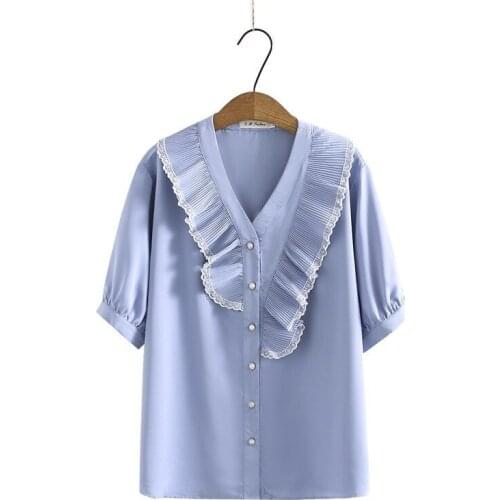 Plus Size White Black Summer Tops Women V-neck Slim Blouse Solid Vintage Elegant OL Blusas