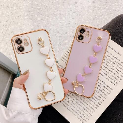 XR Case Luxury 6D Plated Gold Electroplated Heart Bracelet Holder Cases for iPhone 12 Pro Max 11 8 Plus XS XR SE 2020 x Cover