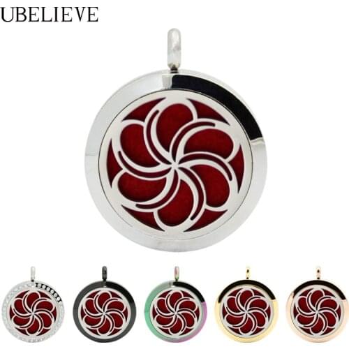 Flower Essential Oil Diffuser Necklace 30mm Round Aromatherapy Locket Jewelry Hollow Magnetic Perfume Locket Necklace With Pads