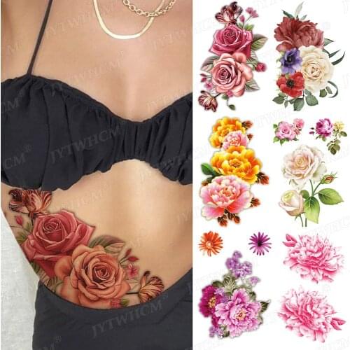 Flowers On The Waist Childrens Front Tattoo Sticker Heart Temporary Tattoos For Women Waterproof Colorful Body Art Fake Tattoos