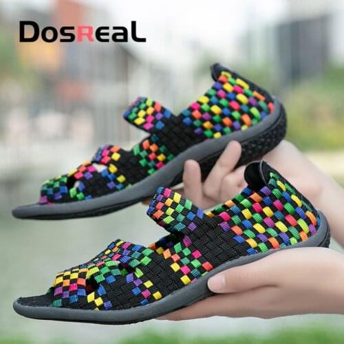 Dosreal Women Colorful Woven Shoes Summer Comfot Breathable Sandals Cheap Shoes Big Size 42 Fashion Ankle-Wrap Flats