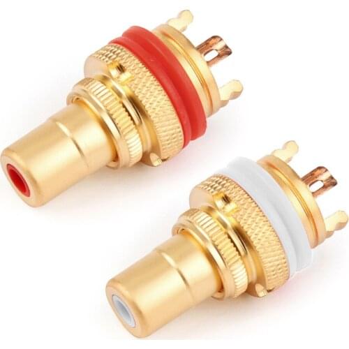 Areyourshop White Red RCA Female Socket Chassis Connector Gold Plated Copper Jack 32mm 1/4PCS Wholesale Connector Plug Jack