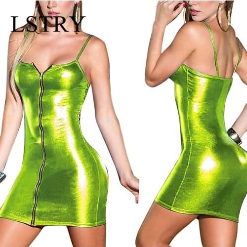 Hot Women Sexy Lenceria Suspenders Zipper Costumes Underwear Erotic Sexy Lingerie Hot PU Sleepwear Latex Slim Fit Short Dress