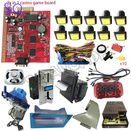 Casino Slot machine 7X in 1 MultiGame PCB board Poker Game 36Pin Wire Cable LED Button money acceptor for Gambling learning