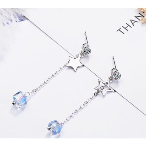 KOFSAC Charm Square Crystal Jewelry Trendy 925 Silver Earrings For Women Engagement Shiny CZ Star Earring Female Birthday Gifts