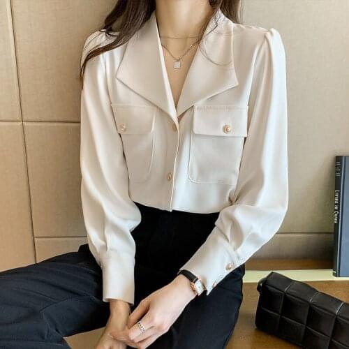 Chikichi Korean Fashion Clothing Blouse Women Apricot Lapel Top 2021 Spring and Summer New Long-sleeved Button Up Shirt