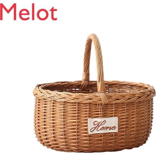 Picnic Basket Ins Handmade Wicker Woven Outdoor Basket Fruit Basket Bamboo Woven Storage Basket fruit basket wicker rattan