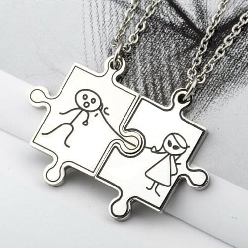Cute Boy Girl Puzzle Pendant Couple Necklace For Women Men Stainless Steel Lovers Jewelry Valentines Christmas Day Gift