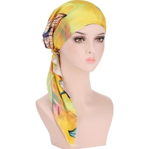Fashion Printed Flowers Women Inner Hijabs Cap Muslim Head Scarf Turban Bonnet Ready To Wear Ladies Wrap Under Hijab Caps 2021
