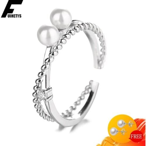 BaliJelry Pearl Ring Silver 925 Jewelry Accessories Zircon Gemstone Open Rings for Women Wedding Engagement Party Dropshipping