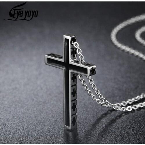 Classic Cross Men Necklace Stainless Steel Chain Double Sided Cross Pendant Necklace For Men Christian Prayer Jewelry Gift