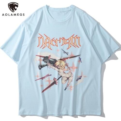 Aolamegs T Shirt Men Action Anime Cool Girl Comics Print Oversize Men‘s Tee Shirts Summer Casual College Style Streetwear Couple