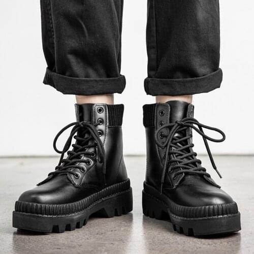 Genuine Leather Men Martins Boots Lace Up Casual Ankle Boots for Students Outdoor Motorcycle Shoes Ankle Boots Trendy Mens Shoes