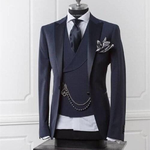 Navy Blue Men Blazer Business Modern Men Suit With Pants Slim Fit Wedding Suits For Men Prom Formal Jacket Tuxedo Costume Homme