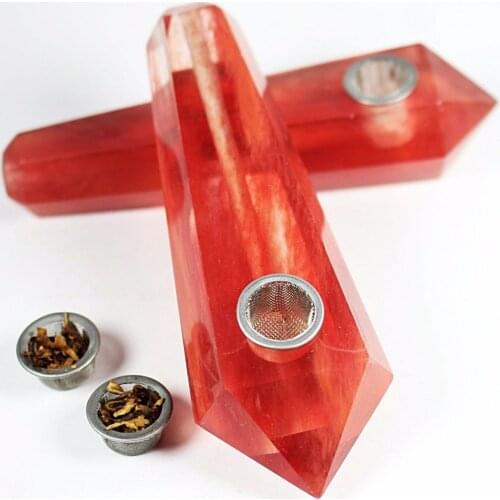 Natural Red Smelt stone Quartz Crystal Smoking Pipe 1pc