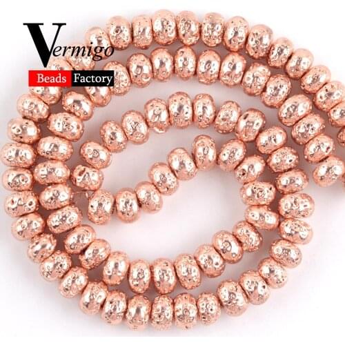 Natural Rose Gold Lava Hematite Stone Rondelle Beads For Jewelry Making DIY Necklace Bracelet 6mm-10mm Spacer Loose Beads 15"