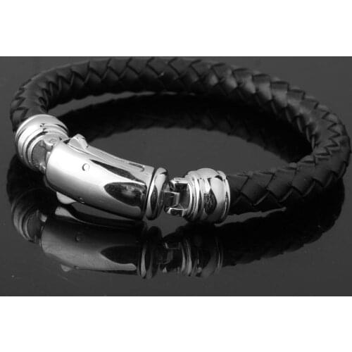 New Classic Men Hand-craft Genuine Leather Bracelet Stainless Steel Fashion Button Clasp Bangles Jewelry Dropshipping