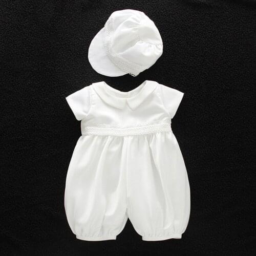 Baby boy clothes white baptism baby romper set with hat turndown collar newborn first christmas boy birthday clothing 3-24M