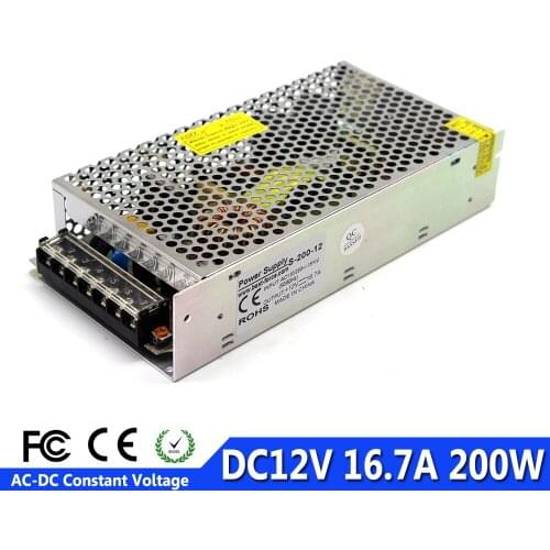 Single Output Power Supply Adapter 12V 16.7A 200W Transformer AC To DC12 SMPS For 5050 3528 Led Strip Display Billboard Light