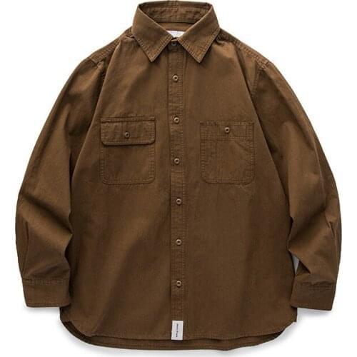 Autumn New Shirt Tops Casual Loose Solid Color Tooling Outdoor Camping Trekking Climbing Labor Neutral Long Sleeve Coat Clothes