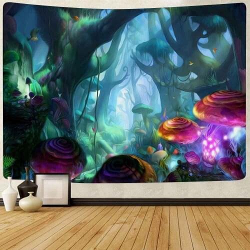 Psychedelic Forest Mushroom Tapestry Jungle Plants Art Wall Hanging Tapestries for Living Room Home Dorm Decor