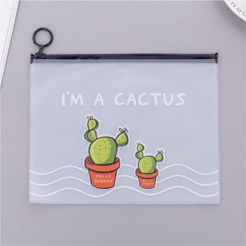 Cute Fresh Transparent Frosted Cactus Ring Storage Bag Large Capacity Student Stationery Pencil Case