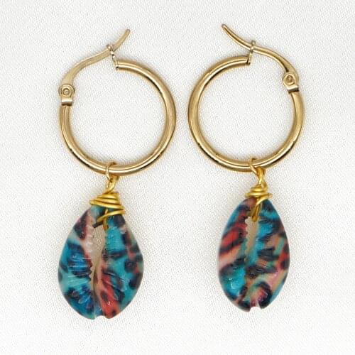 Go2boho Handmade Stainless Steel Earring Pendants Jewelry Boho Fashion Sea Shell Charm Earrings Leopard Women Factory Supply