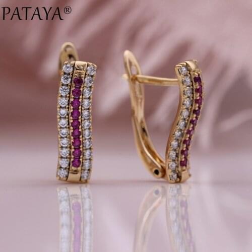 PATAYA New Unusual Earrings 585 Rose Gold Wedding Dangle Earrings Party Gift Natural Zircon Women Unique Trendy Fashion Jewelry