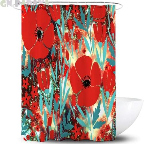 Tropical plant fashion macrame Bath Curtains Waterproof Polyester Fabric retro red Shower Curtains Screen with Hooks Accessories