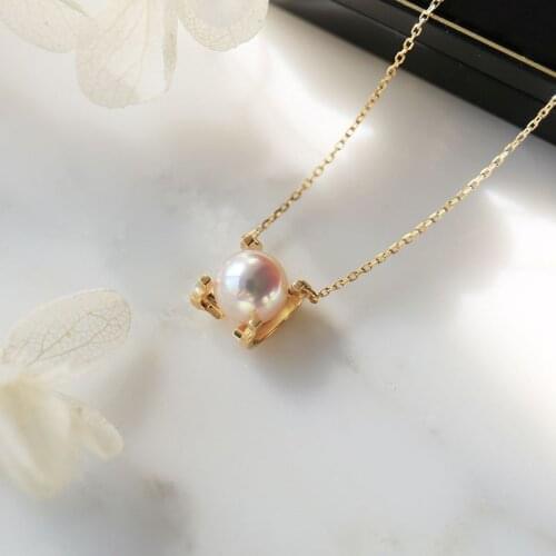 UBESTNICE Classic Cow Head Genuine 18K Gold 750 Strong Light Pink Japan Akoya Pearls Necklace For Women Party Gift Fine Jewelry