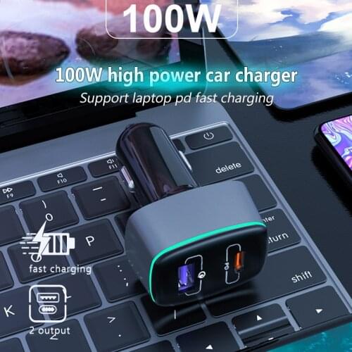 UTBVO 100W 2 Port Fast Car Charger with PD100W Power Delivery & 22.5W Quick Charge 3.0 to Charge Phone, Tablets, Switch, Laptop