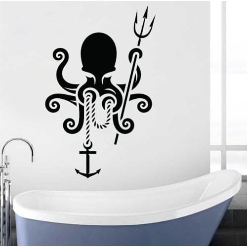 Octopus Wall Stickers Anchor Vinyl Decal Ocean Style Bathroom Decor Nautical Trident Stickers Waterproof Removable