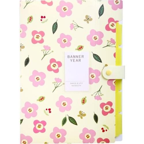 XRHYY Floral Printed Accordion Document File Folder Expanding Letter Organizer (Yellow)