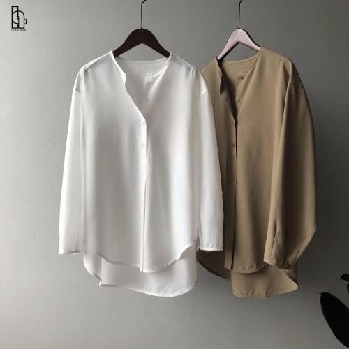 2021 Women loose Style White Blouses Fashion Autumn Long Sleeve O-Neck Womens Tops And Blouses Blusas Roupa Feminina