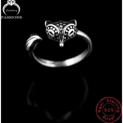 Wholesale Fashion Punk Jewelry Antique 925 Sterling Silver Fox Rings Women Gift Adjustable Ring Vintage Street Style accessories