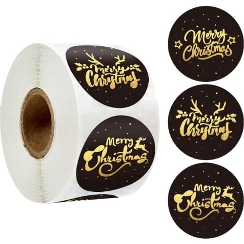 Gold Foil Black Merry Christmas Stickers Seals Labels for Thank You Invitation Cards Gifts Bakery Envelopes Shopping Packaging