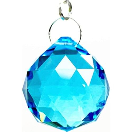 10PCS/lot Aqua Color 30mm crystal faceted balls (Free rings) glass Sparkle chandelier pendants/ Crystal lamp Parts