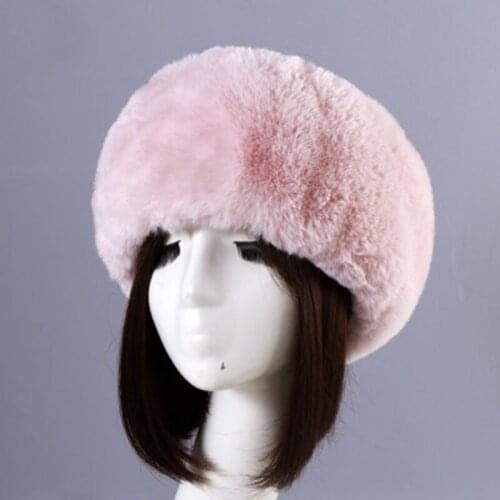 2020 New Russian Style Winter Hats Women Thick Fluffy Faux Fur Skullies Beanies Ski Bomber Earwarmer Fur Cap Ski Hat Hot Sale