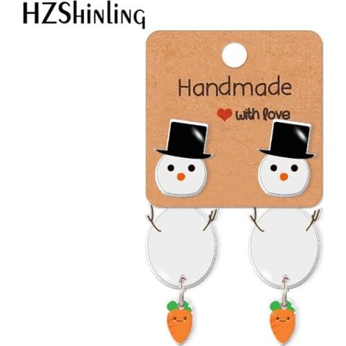 2021 New Cute Snowman with Carrot Acrylic Stud Earring Winter Epoxy Resin Jewelry Handmade Items Gifts Girl